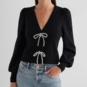 Express Black Sweater with Silver Bow Accents